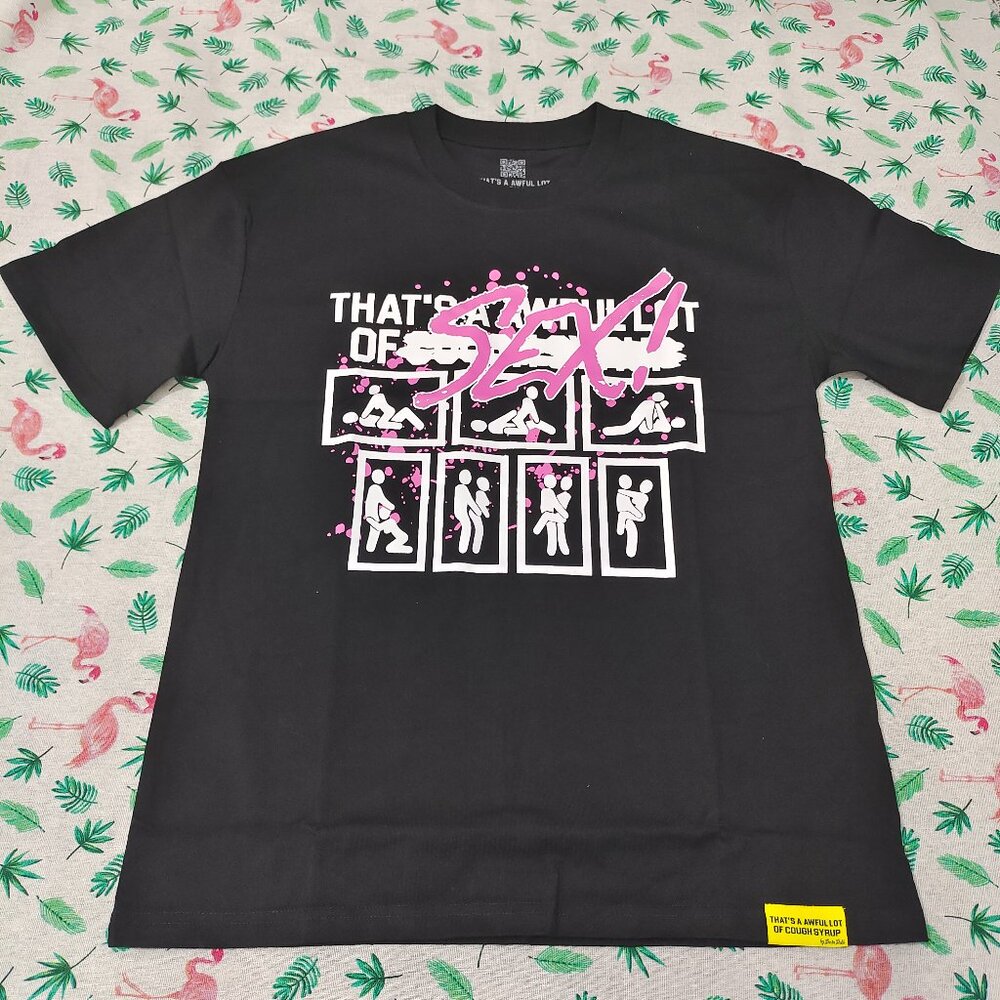 "That's A Awful Lot Of Sex" Black Cotton T-Shirt with Pink Splatter